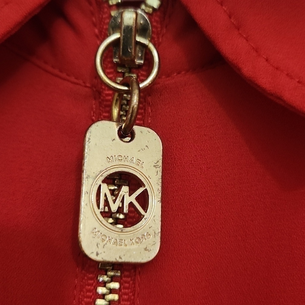 2for$10 Michael Kors Red Blouse Tunic Zipper Front Career Work Elegant Party - Picture 7 of 9